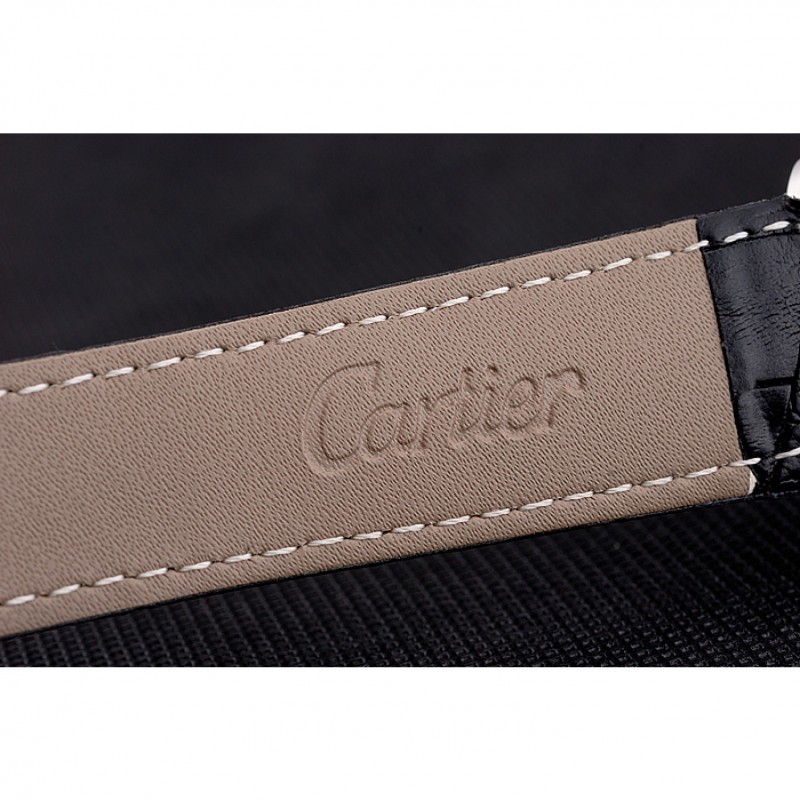 Cartier Tank MC Edelstahlgehäuse Schwarzes Zifferblatt Schwarzes Lederarmband 622174 Replikuhren